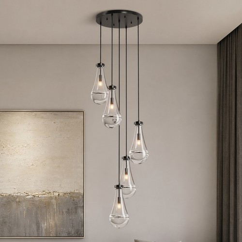 Light black raindrop pendant - 5-light,